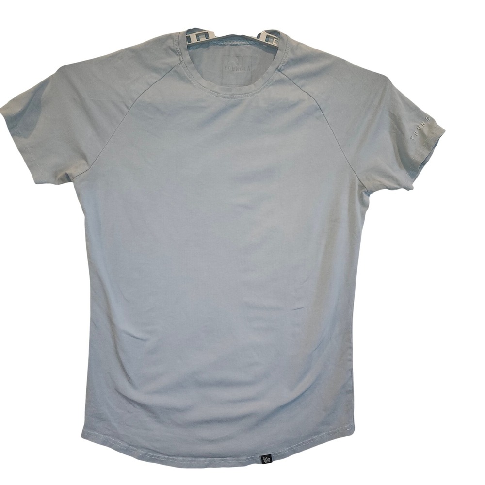 YoungLA Mens Model‎ 442 Perfect Tee Light Blue Grey Curved Hem Gym Shirt Size M - Picture 3 of 12